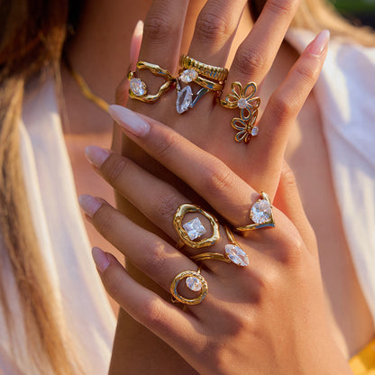 Zircon Ring Titanium Steel Non-Fading Jewelry for Women Light Luxury High-End Feel Ring Stainless Steel Jewelry