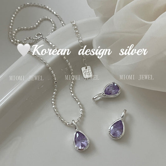 Korean Niche Simple Bright Silver Jewelry S925 Sterling Silver Water Drop Purple Zircon Pendant High-end Niche Women