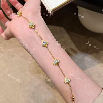 Sterling Silver S925 Four-Leaf Clover Laser Bracelet Fashion Versatile Heavy Craftsmanship Four-Leaf Clover Light Luxury High-End Niche Design