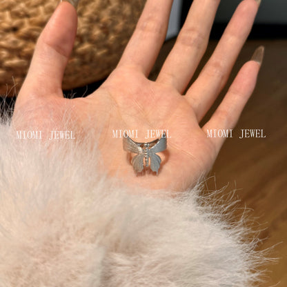 S925 Sterling Silver INS Style Brushed Craft Butterfly Ring Elegant Niche Design Exquisite Ring