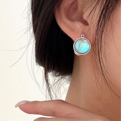 Korean Version S925 Sterling Silver Moonstone Earrings Studs for Women Summer Light Luxury Niche Elegant High-end Neutral Style High-end Super Fairy