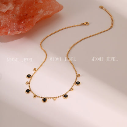 Trendy Zircon Tassel Stainless Steel Necklace 18K Gold Plated Light Luxury High-End Jewelry Wholesale