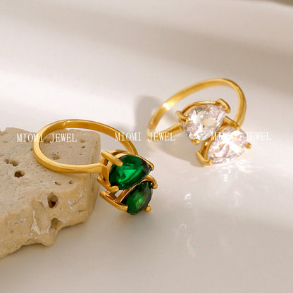 Stainless Steel Zircon Ring High-End Ins Jewelry Titanium Steel Open Rings