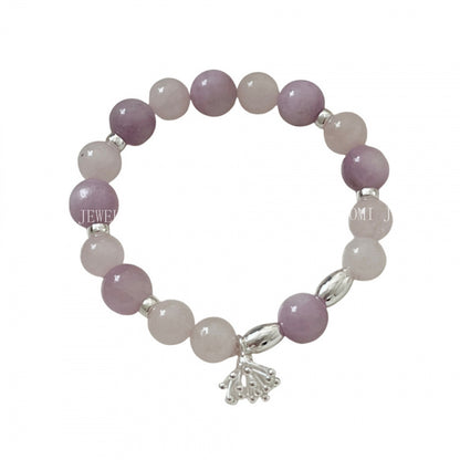 Korean Style Simple High-End Fresh S925 Sterling Silver Purple Mica Pink Crystal Flower Pistil Elastic Cord Bracelet for Women