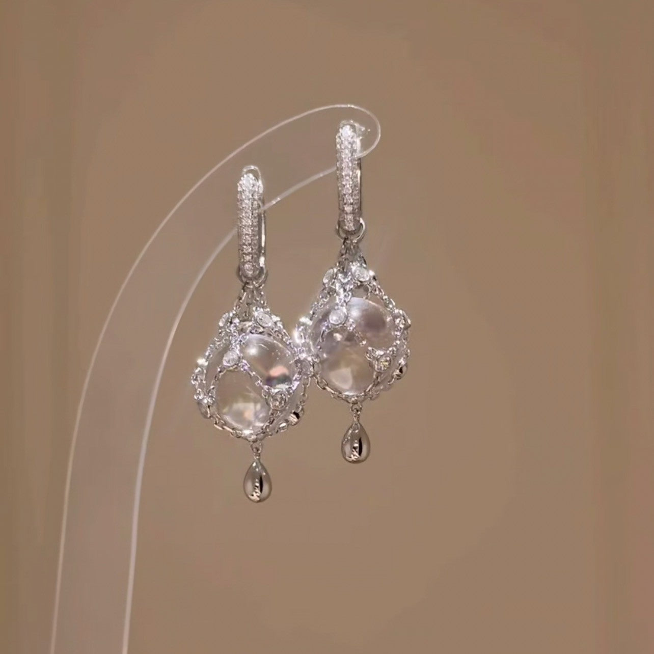 Pure Silver S925 Net Pocket Double A White Crystal & Swarovski Pearl Earrings Light Luxury High-end Earrings Fashion Ins Style Elegant