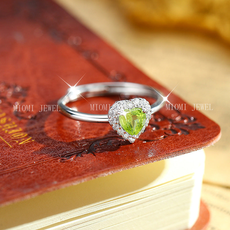 S925 Sterling Silver Ring for Women 5mm Heart-Shaped Natural Crystal Stone Ring Light Luxury High-End Classic Inlaid Jewelry