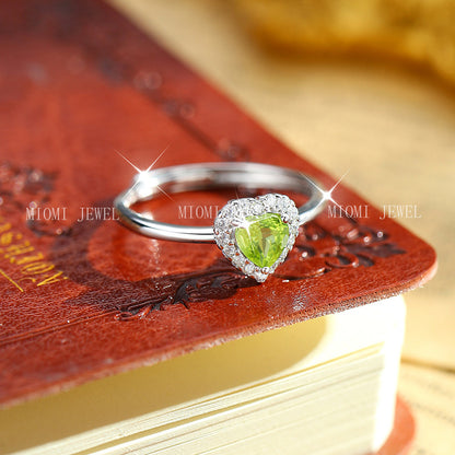 S925 Sterling Silver Ring for Women 5mm Heart-Shaped Natural Crystal Stone Ring Light Luxury High-End Classic Inlaid Jewelry