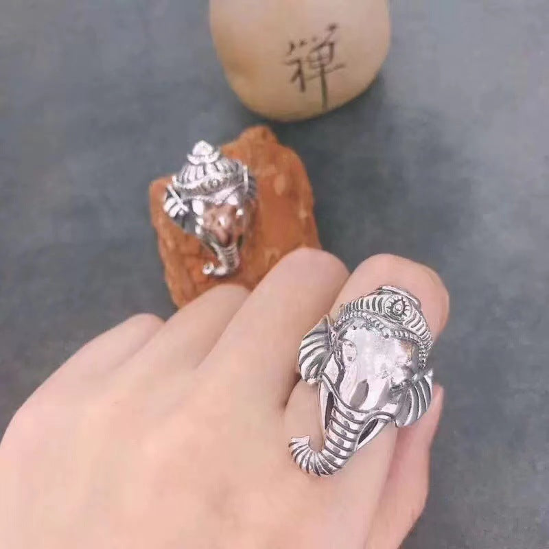 Pure Silver S925 Dominant Personality Ring Vintage Silver Jewelry Finger Ring Elephant Trunk Elephant Ring
