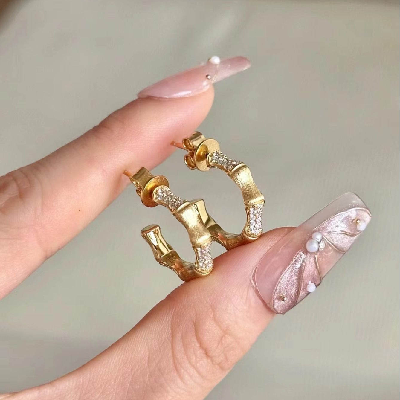 Italian Vintage Brushed Light Luxury High-End Jewelry 925 Sterling Silver Brushed Craft Forged Bamboo Earrings Studs