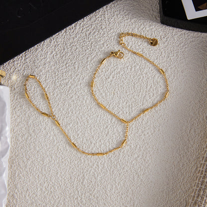 Zircon Ring Titanium Steel Non-Fading Necklace for Women Light Luxury High-End Feel Connected Finger Bracelet Stainless Steel Jewelry