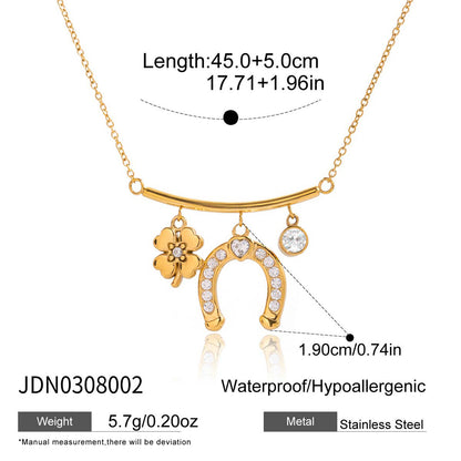 Titanium Steel Zircon Necklace Light Luxury High-end Oil Drop Earrings Horseshoe Series Bracelet Stainless Steel Jewelry
