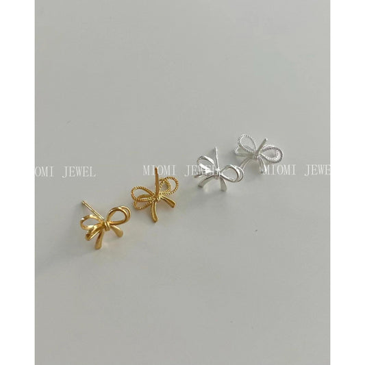 Weekend Korean Jewelry 925 Sterling Silver Earrings Wind Bowknot Hollow Simple Design Sense Niche Design