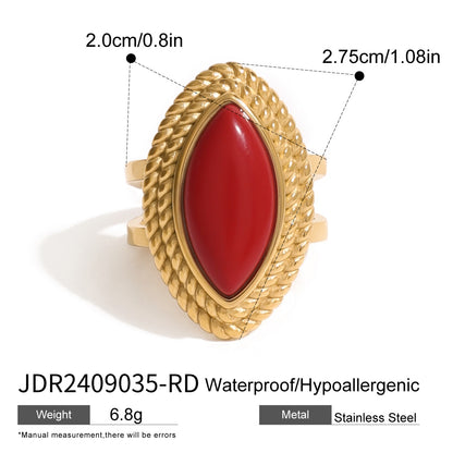 18k Gold Stainless Steel Red Agate Heart Necklace High-end Pendant Earrings Niche Ins Style Ring