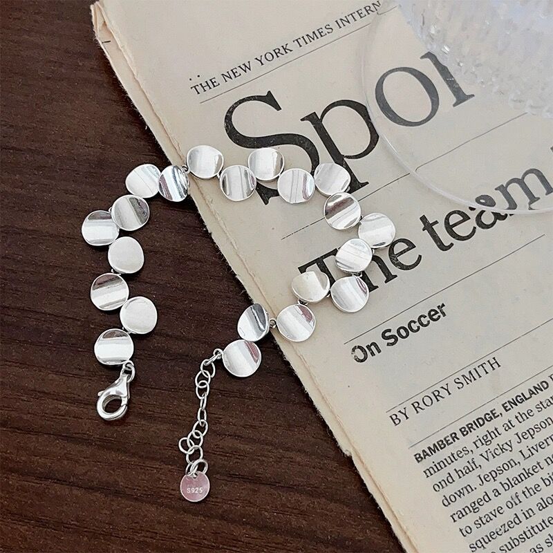 S925Silver Personality Smooth Small Round Irregular Bracelet for Women, Niche Design, High-end Fashion Bracelet