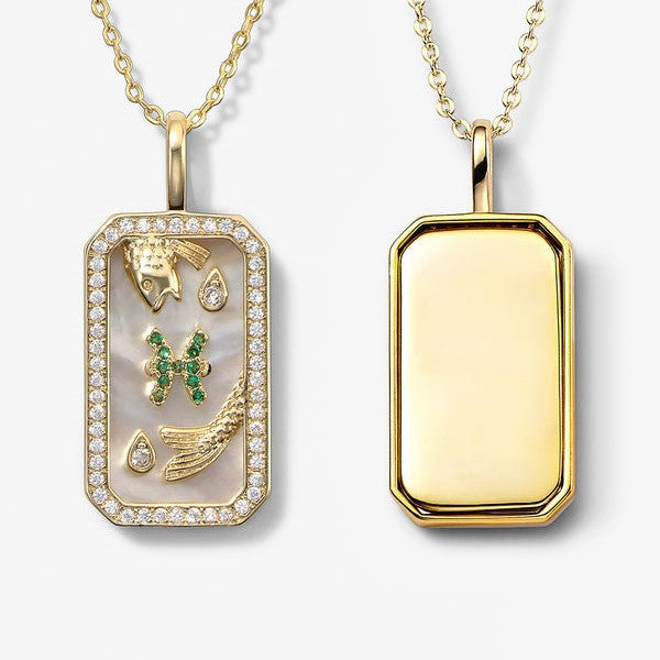 Engraved Zodiac Necklace 12 Constellations Inlaid Diamond Pendant Colorful Birthstone Zircon Collarbone Chain Color Retention