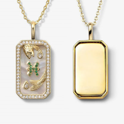 Engraved Zodiac Necklace 12 Constellations Inlaid Diamond Pendant Colorful Birthstone Zircon Collarbone Chain Color Retention