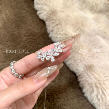S925 Sterling Silver Full Diamond Floral Necklace Rich Elegant Noble Sense Lady Niche Design Flower Collarbone Chain