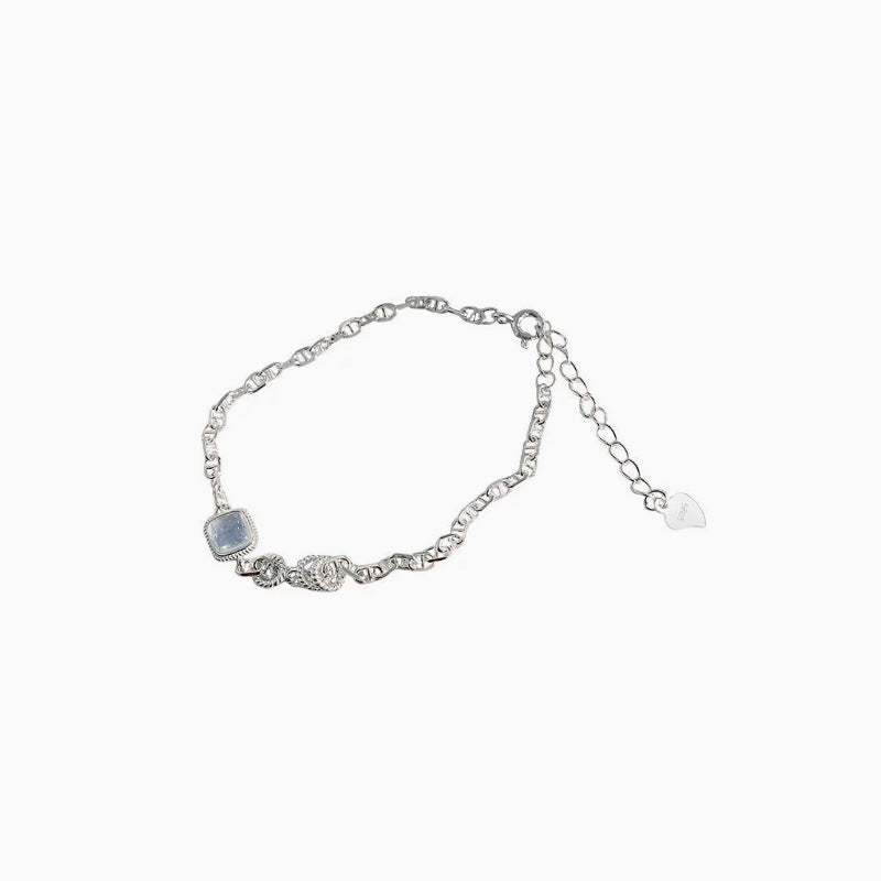 S925 Sterling Silver Exquisite Fat Square Aquamarine Bracelet