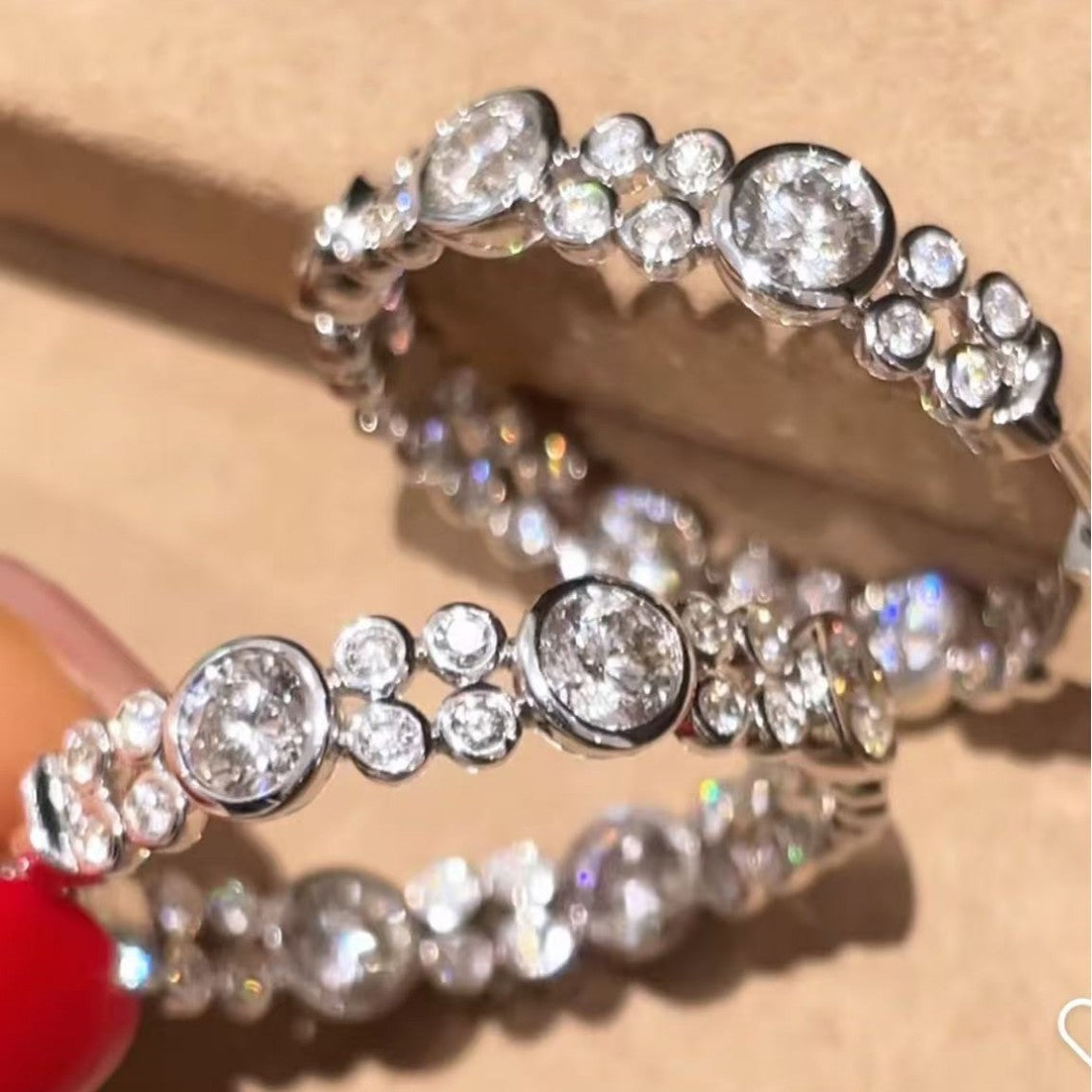 Pure Silver S925 Bubble Diamond Large Hoop Earrings Trendy Light Luxury Single Item Fashionable Personality Earrings Niche Ins Style Versatile