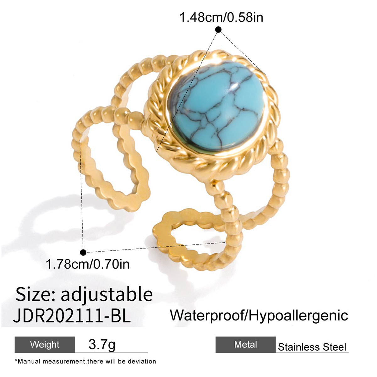 Blue Turquoise Ring Titanium Steel Non-Fading Jewelry Stainless Steel Bracelet Light Luxury High-End Accessories