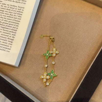 New Chinese Style Green Chalcedony Four-Leaf Clover Bracelet High-End Fresh Light Luxury Niche Temperament Jewelry