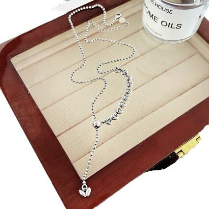 Korean Version S925 Sterling Silver Niche Design Pendant Chain Ins Style Fashion Simple Wheat Spike Splicing Round Ball Y-shaped Pull Necklace