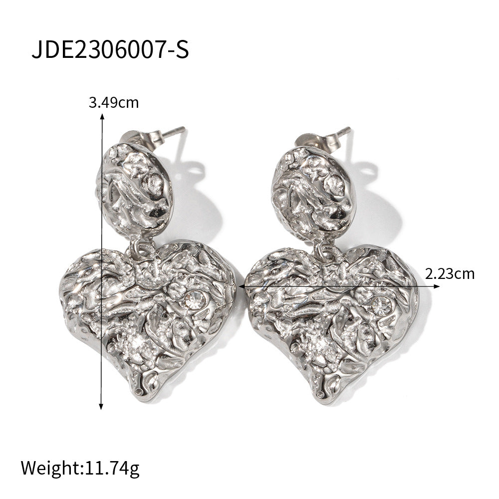 Heart-shaped Earrings Luxury High-end Feel 18K Gold Stainless Steel Necklace Accessories Women's Jewelry