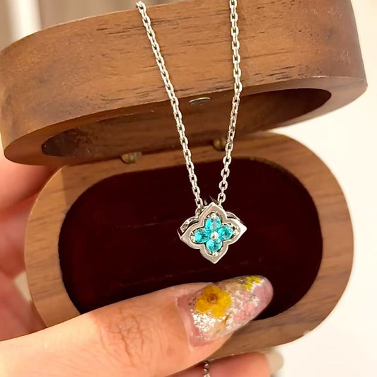 Pure Silver S925 Summer Cool Paraiba Detachable Two-Way Wear Four-Leaf Clover Necklace Light Luxury Fashion High-End Clavicle