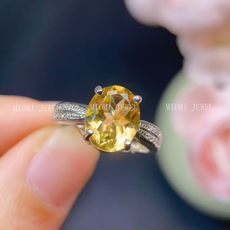 S925 Sterling Silver Inlaid Natural Yellow Crystal Gemstone Women's Ring Elegant Fashion Jewelry