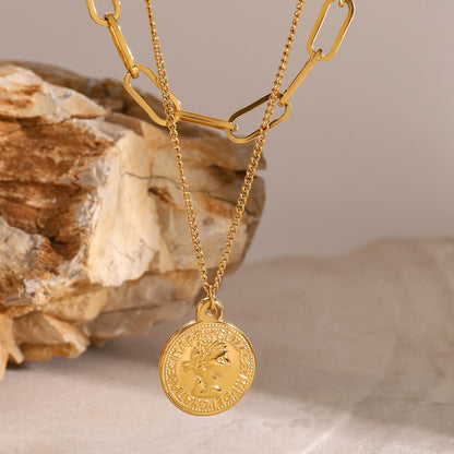 Stainless Steel Gold Multi-layer Necklace High-end Ins Pendant Jewelry Non-fading Titanium Steel Collarbone Chain