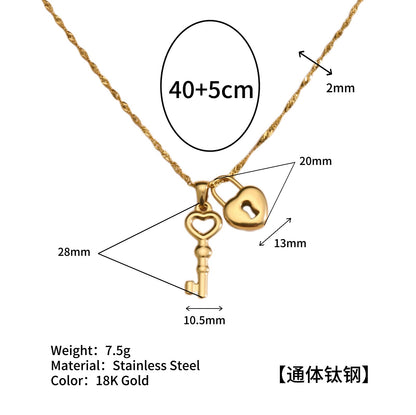 Stainless Steel Heartbeat Key Water Wave Chain 18K Gold Plated Titanium Steel Necklace for Women