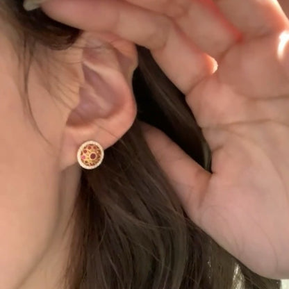 Pure Silver S925 Rose Flower Window Red Gemstone High Carbon Diamond Earrings High-end Versatile