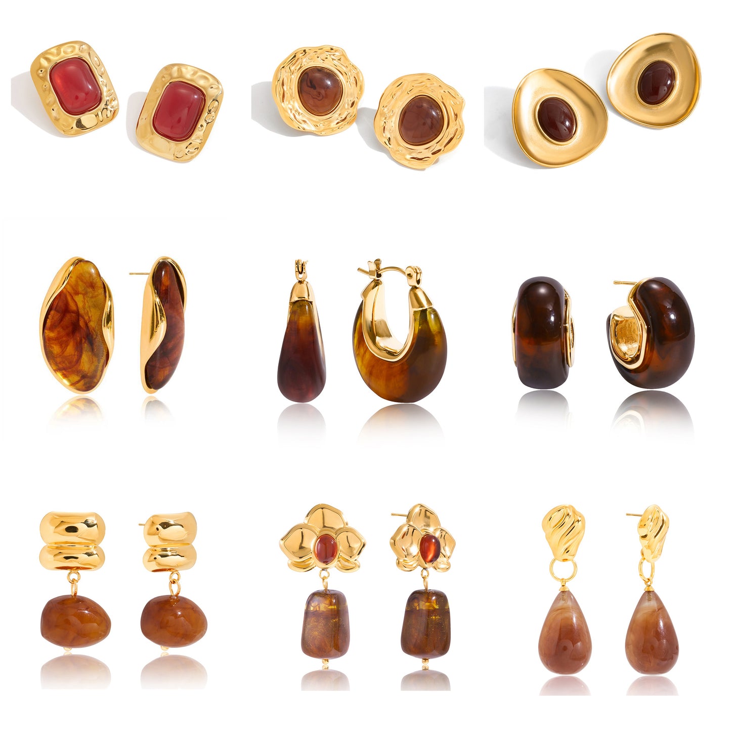 Stainless Steel Amber Resin Earrings Light Luxury High-end Earrings Non-fading Stainless Steel Ear Accessories