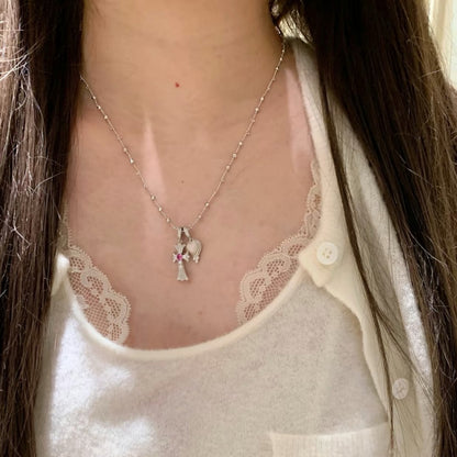 Brushed Craft American Retro Cross Heart White Shell Fairy Chain Necklace Niche Design Light Luxury High-end Feel