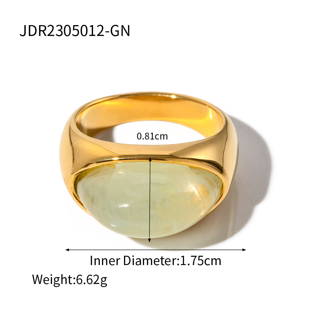 INS Internet Celebrity Trend 18k Gold Stainless Steel Resin Transparent Closed Ring Fashion Non-Fading Jewelry