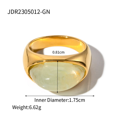 INS Internet Celebrity Trend 18k Gold Stainless Steel Resin Transparent Closed Ring Fashion Non-Fading Jewelry