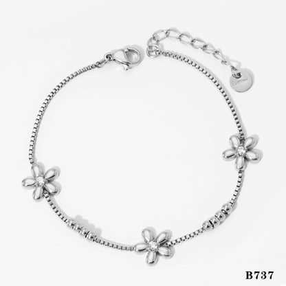 New Sweet Floral Round Bead Bracelet Stainless Steel Vacuum Plating Color Retention Exquisite Versatile Gentle Style Jewelry