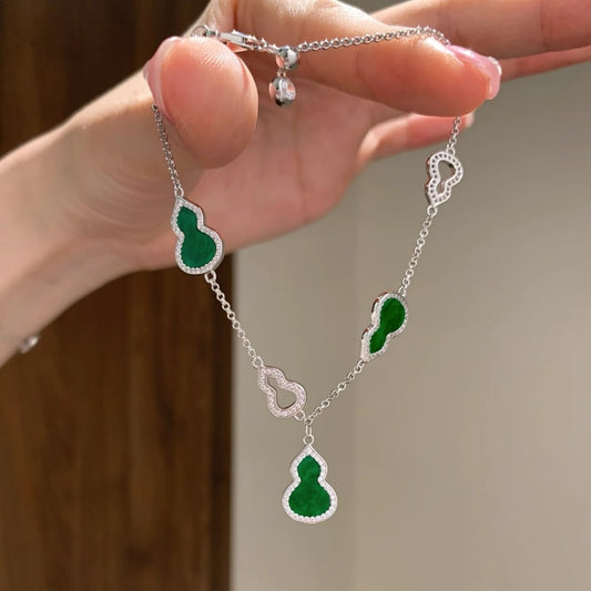 Pure Silver S925 Gourd Fortune Jade Green Gourd Bracelet Luxurious Elegant Whitening High-end Light Luxury Small Gourd Bracelet