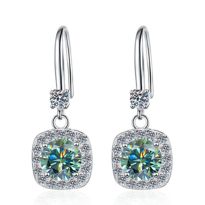 Moissanite Earrings 1 Carat GRA Certificate Waist Code Square Korean Fashion Moissanite S925 Sterling Silver Earrings