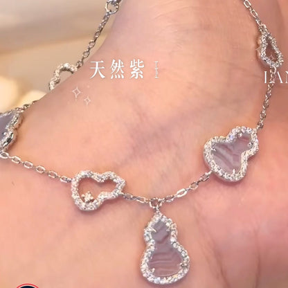 Pure Silver S925 Natural Purple Chalcedony Double-Sided Wearable Bracelet Necklace Set Light Luxury Exquisite High-End Feel Whitening Accessories