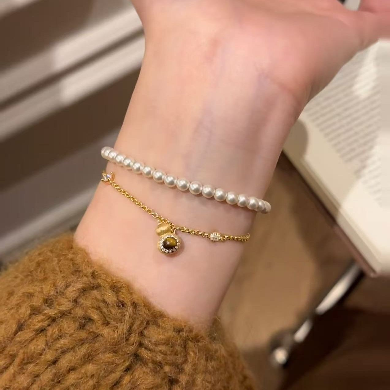 Pure Silver S925 Brushed Craft Tiger Eye Stone Gourd Fortune Bracelet High Aesthetic Light Luxury Niche Exquisite Versatile Jewelry