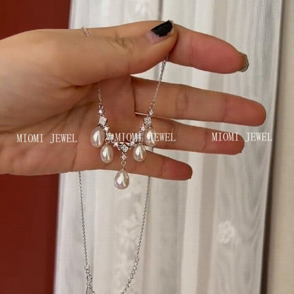 Natural Freshwater Rice-Shaped Aurora Pearl Necklace S925 Sterling Silver Women's Tassel Elegant Versatile Inlaid Zircon Collarbone Chain