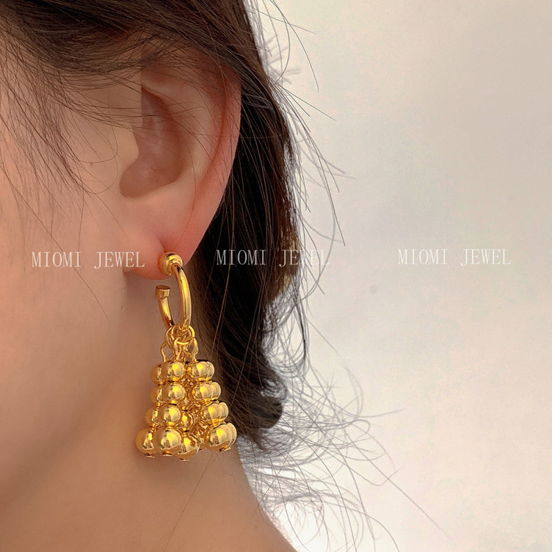 French Retro 18K Gold Jewelry Bead Curtain Waterfall Bead Earrings 925 Silver Needle Personality Trendy Earrings