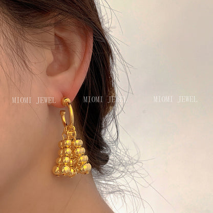 French Retro 18K Gold Jewelry Bead Curtain Waterfall Bead Earrings 925 Silver Needle Personality Trendy Earrings