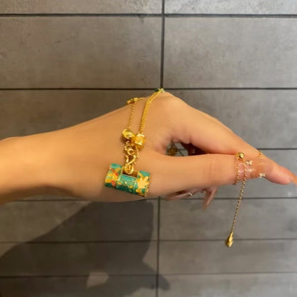 Pure Silver S925 Chinese Style Enamel Craft Longevity Lock Necklace for Women High-end Niche Exquisite