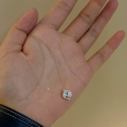 S925 Sterling Silver Zhao Lusi Same Style Invisible Fish Silk Necklace Round Bead Zircon Pendant Fresh Sweet Temperament Clavicle Chain