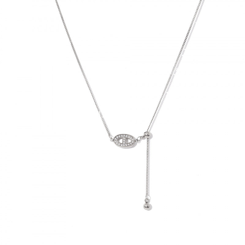 Exquisite Pig Nose Diamond-Studded Titanium Steel Pendant Necklace 18K Real Gold Fashion Light Luxury Pull-Out Clavicle Chain
