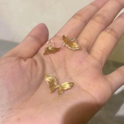 Sterling Silver s925French Retro Brushed Butterfly Necklace and Earring Set Niche Zircon Collarbone Chain