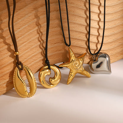 Stainless Steel Starfish Black Rope Necklace High-End Collarbone Chain Titanium Steel Jewelry Necklace