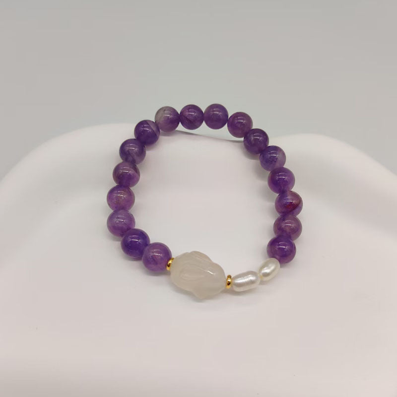 Violet Chalcedony Lychee Jelly Amethyst Bracelet for Women Rabbit Girlfriends Strawberry Crystal Bracelet
